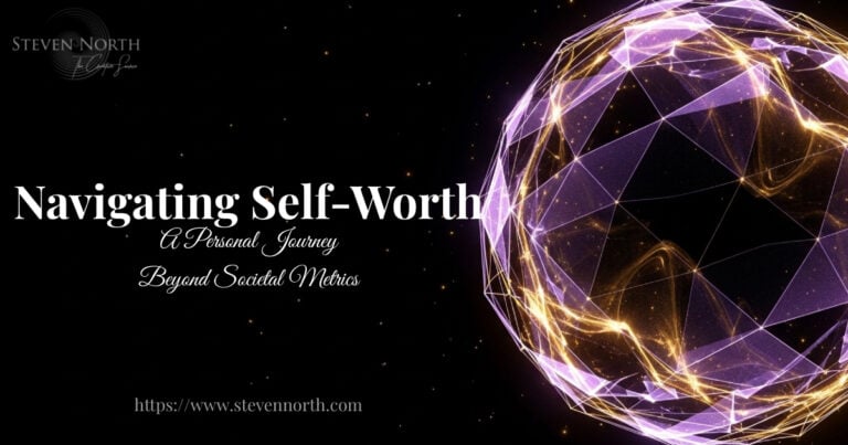 Reflective digital art symbolising personal growth and self-discovery beyond societal standards.