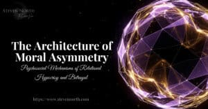 Visual representation of the architecture of moral asymmetry, highlighting psychophysical mechanisms of relational hypocrisy and behavioral dynamics.